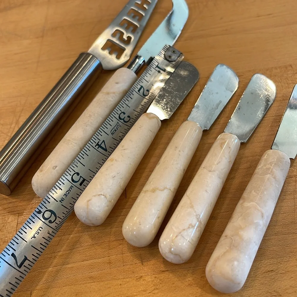 Stainless and Marble (cream) Charcuterie Spreader Crate&Barrel set